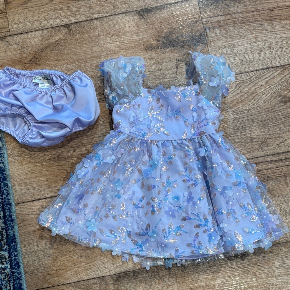 Rare Editions Floral Embellished Baby Dress with Bloomers 18 months